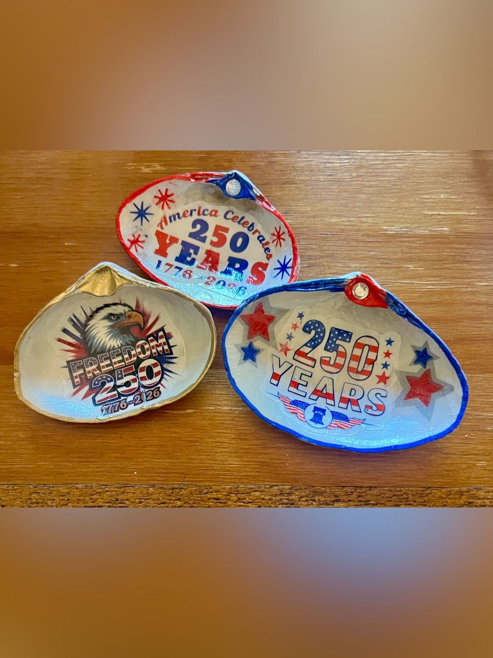Patriotic 250 Years Decorative Shell Trinket Dish - Red, White & Blue Set of 3